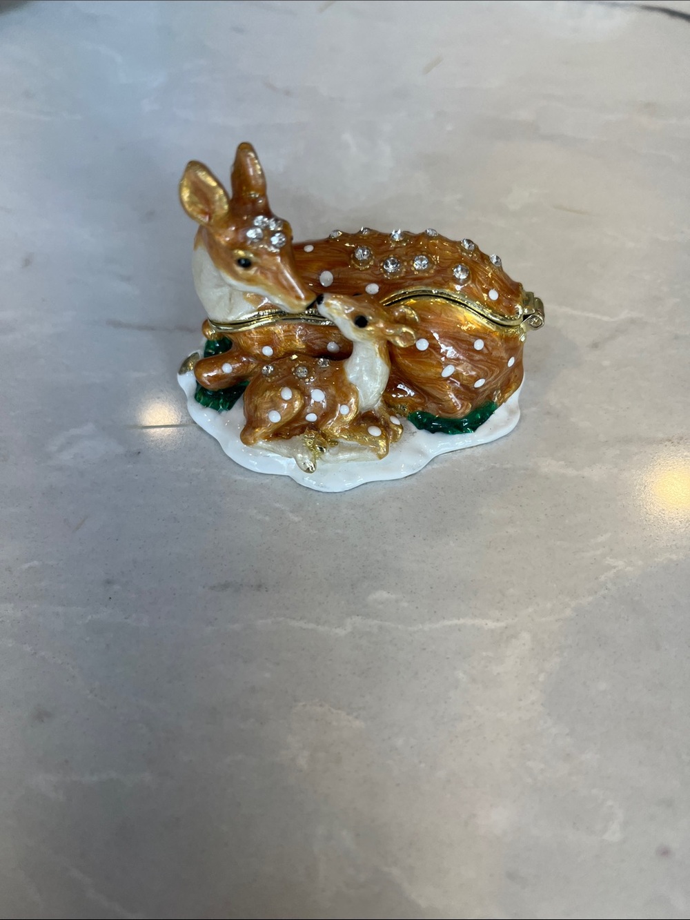Jeweled Enamel Gold and White Deer Trinket Box